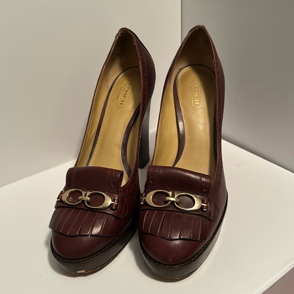 COACH Lynne Brown Bordeaux Leather Platform Heels